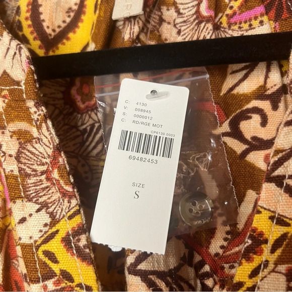 NWT PILCRO Boho Fall Colorful Puff Sleeve Cotton Linen Blend Tunic Dress - Picture 8 of 15